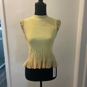 Commense Ribbed Yellow Ruffle Blouse